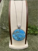Turquoise Abalone Shell Pendant Sterling Chain
