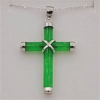STERRLING SILVER JADEITE CROSS PENDANT WITH CHAIN