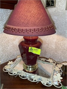 Burgundy lamp with shade 27 in tall