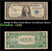 1935G $1 Blue Seal Silver Certificate Grades vf+ M