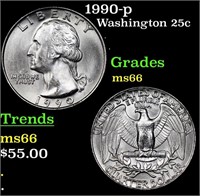 1990-p Washington Quarter 25c Grades GEM+ Unc