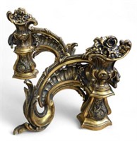 Pair of Ornate Gilt Bronze Rococo Andirons.