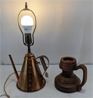 1994 Bronze Watering Can Table Lamp+Candle Holder