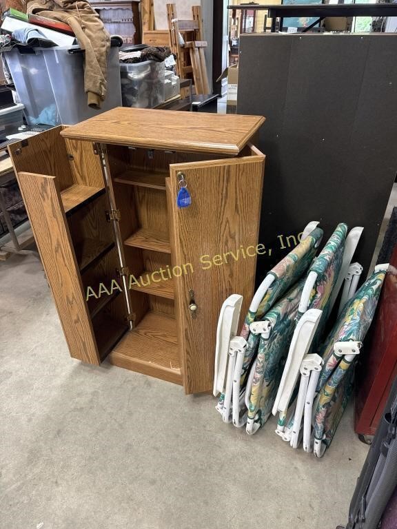 Pressed wood locking VHS cabinet with key, (2)