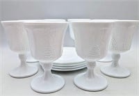 Vintage Milk Glass Plates & Glasses Set