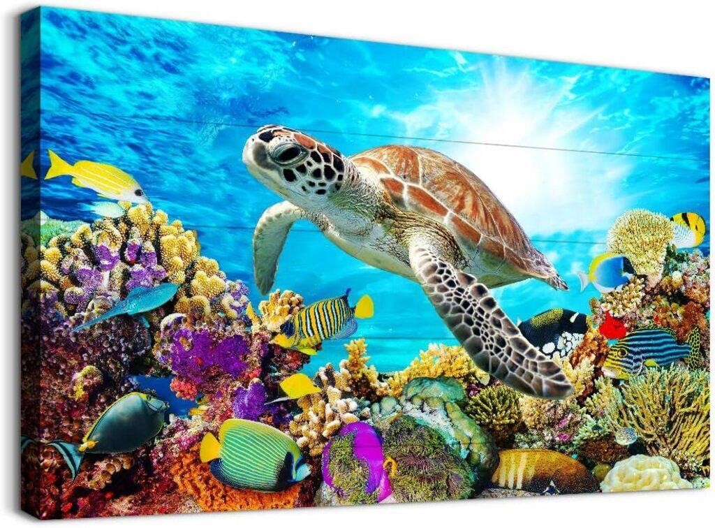 Sea Turtles Blue Ocean Wall Art 12x16 Inch