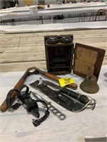 ANTIQUE BOX PHONE, ANTLER CLIPPERS?, COMPASS