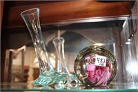 2pc Nick Emeril Paperweight & 9" Art Glass Vase