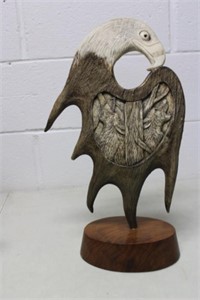 Wayne Sky, Eagle Carved from Moose Antler with 2
