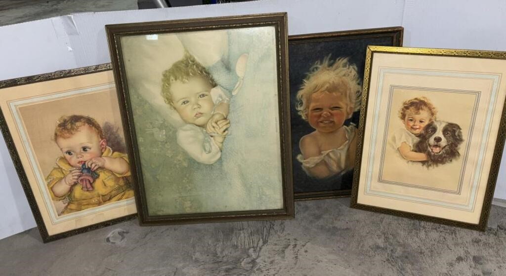 (4) BABY/CHILD PRINTS IN FRAMES