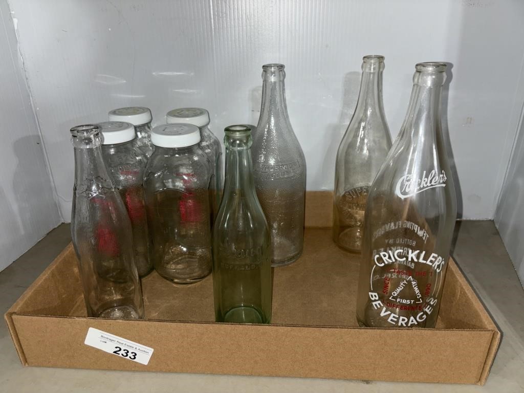 (9) GLASS BOTTLES - CRICKLER’S BATAVIA NY, +