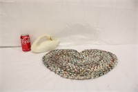 Hand Carved Swan & Primitive Heart Shaped Mat