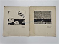 1927 Thoreau MacDonald Block Print Book Plates