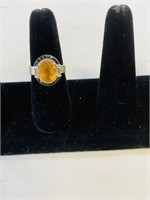 Citrine and champagne sterling silver ring