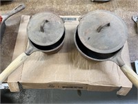 CAST IRON POTS WITH WOOD HANDLES