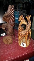 Giraffe & eagle wood statues