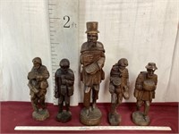 5 Wooden Hand Carved Traveling Bards Statues