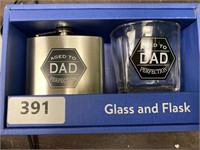 Aged to Dad perfection glass and flask