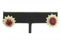 6.37 Cts Natural Ruby And Diamond Earrings