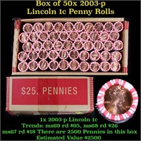 Box of 50 Rolls of 2003-p Gem Unc Lincoln Cents 1c