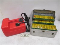 Outboard Gas Tank & Vintage Tackle Box w/