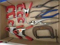 Small C-clamps, pliers