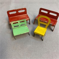 Antique Mini (Dollhouse?) Metal Chairs Lot of 4