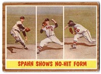 1962 Topps #312 Warren Spahn Shows No Hit Form Low