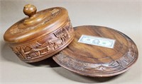 Vtg HAND CARVED WOOD MONKEY POD CAKE STAND