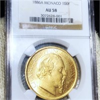 1886-A Monaco Gold 100 Francs NGC - AU58
