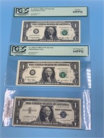 Lot of 3 bank notes: 1957 A silver certificate, 20