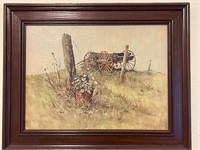 VTG. RUDY NAPPI LITHOGRAPH WAGON ON A HILL FRAMED