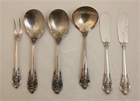 (6) Wallace Grande Baroque Serving Spoons & Knives