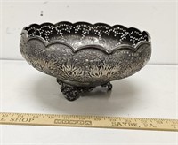 Pierced Silver Fruit Bowl w Feet- No Markings- 9"