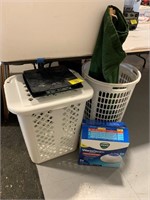 SCALES, 2 PLASTIC LAUNDRY BASKETS