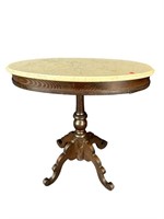 OVAL EMPIRE WALNUT MARBLE TOP TABLE