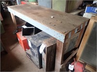 Wooden Shop Table - 60"Wx23"Dx32"H - Contents