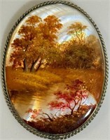 LOVELY HAND PAINTED SIGNED STERLING BROOCH
