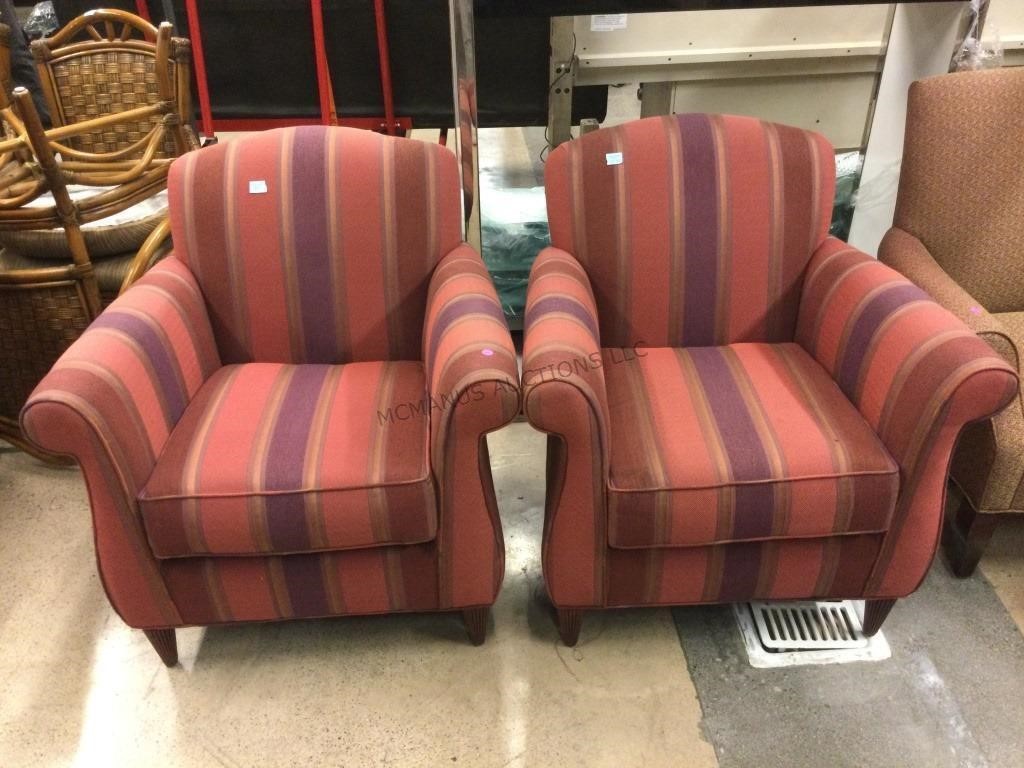 Pair Red/Purple Stripe Armchairs - ex condition