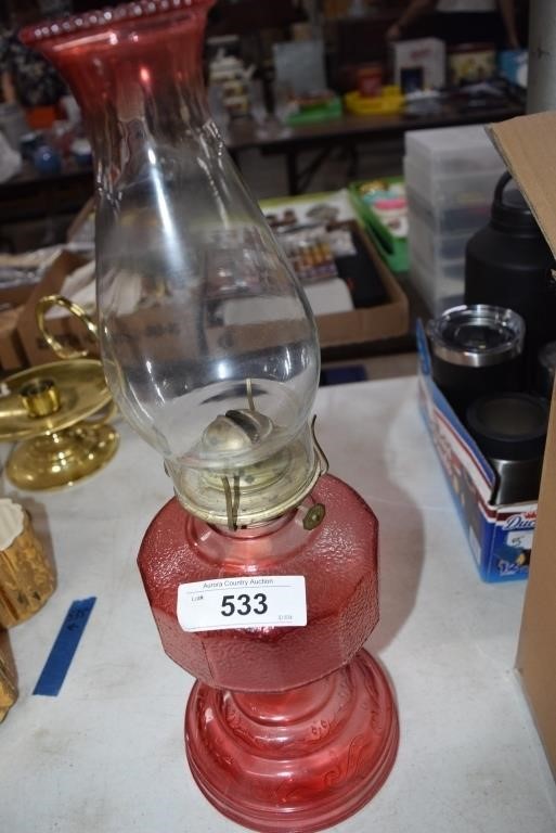 Red Kerosene Lamp with Red Tinted Globe