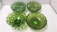 Green Moon & Stars & 3 other green glass bowls &