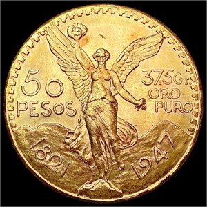 1947 Mexico 50 Pesos Gold 1.2057oz SUPERB GEM BU