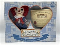 Raggedy Andy Certificate Doll NEW