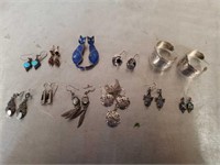 11 Pairs of Sterling Silver Earrings & Necklace