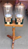 Double gumball Machine on Pine stand