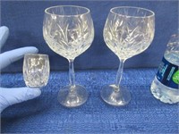 waterford toothpick & 2 noritake crystal goblets