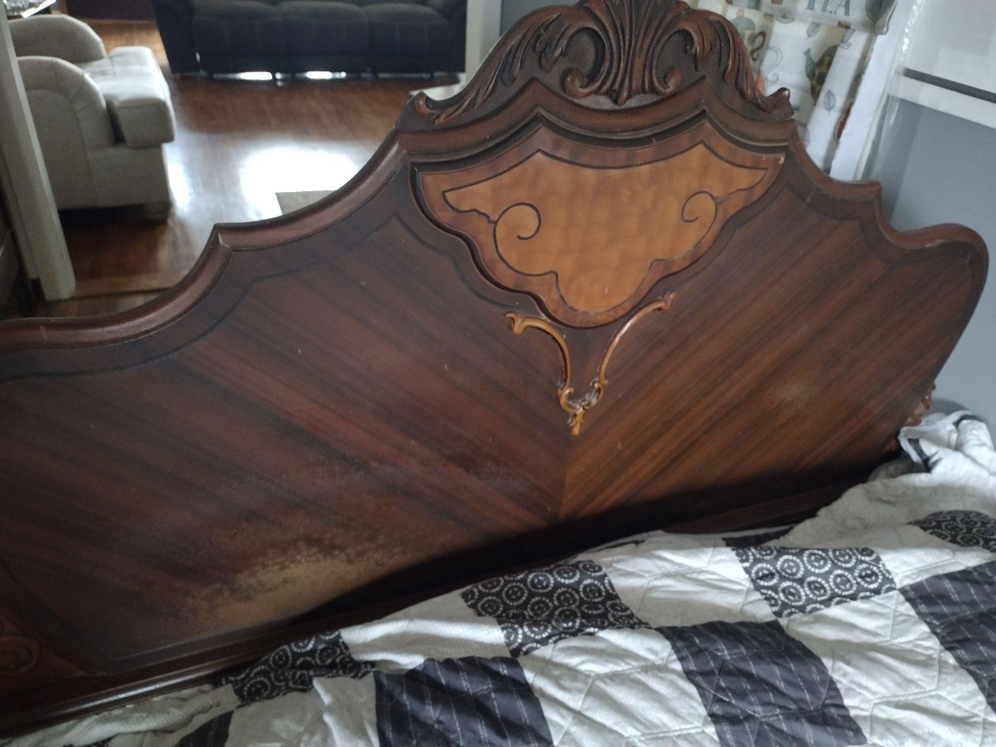 Antique Wood Framed Bed With Full size Mattress
