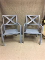 2 Blue Metal Outdoor Chairs
