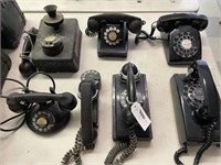 7 Various Style Black Rotary Telephones