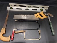 Saws, levels, coping saw, hammer